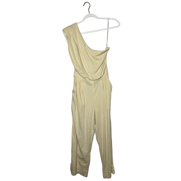 Free People Avery Jumpsuit Size 4 Washed Out Cream One Shoulder New - Picture 2 of 11